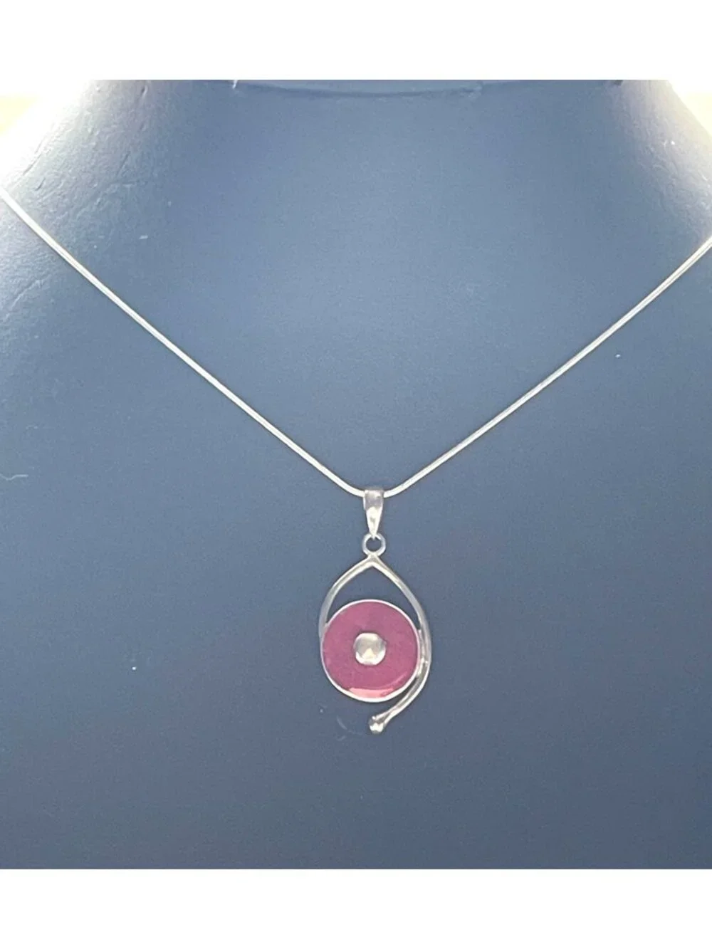Vintage Sandy Baker Sterling Silver 925 Red Sponge Coral Disc Pendant Necklace